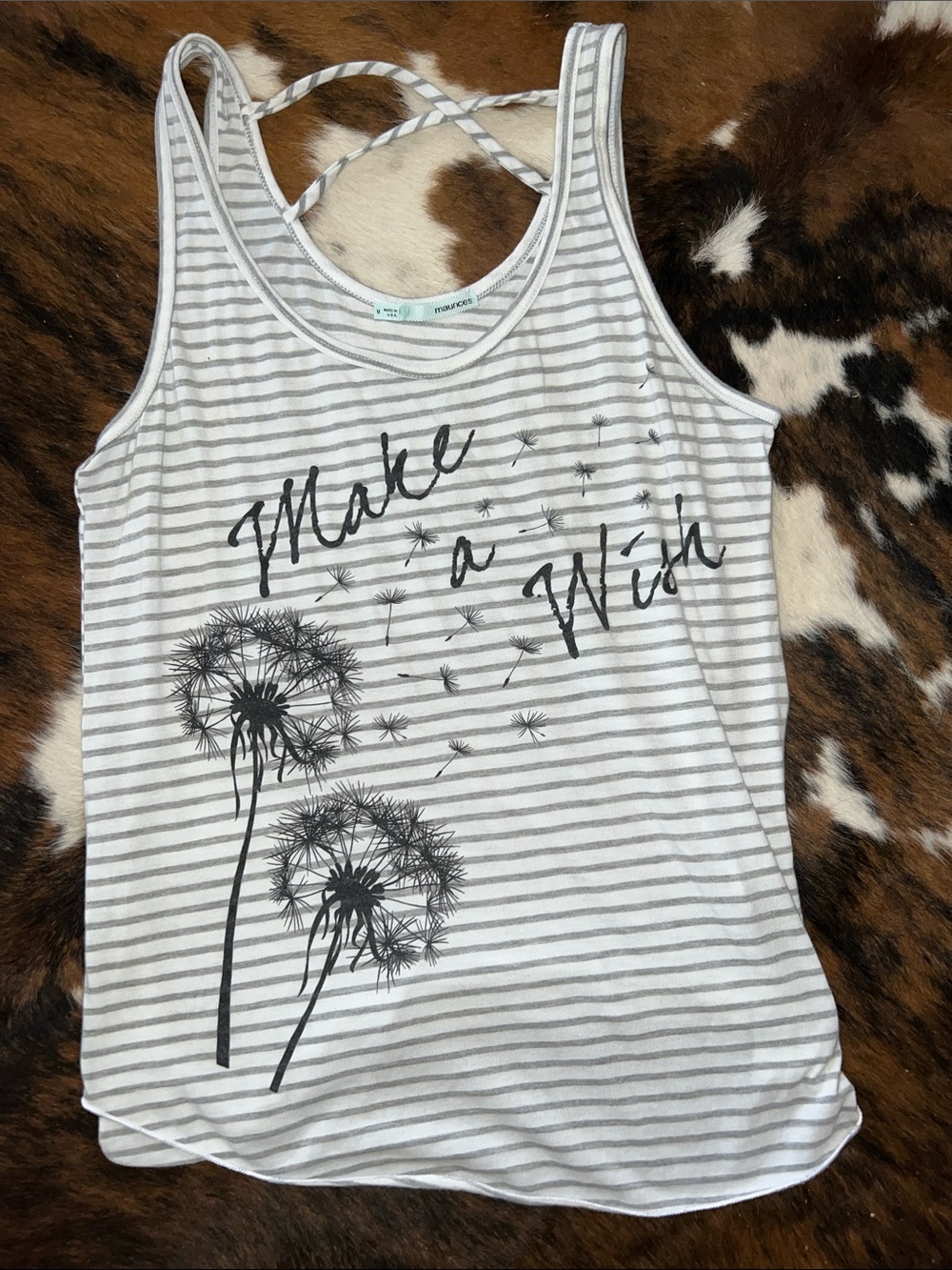 Maurices White and Gray Striped 'Make a Wish' Dandelion Tank Top